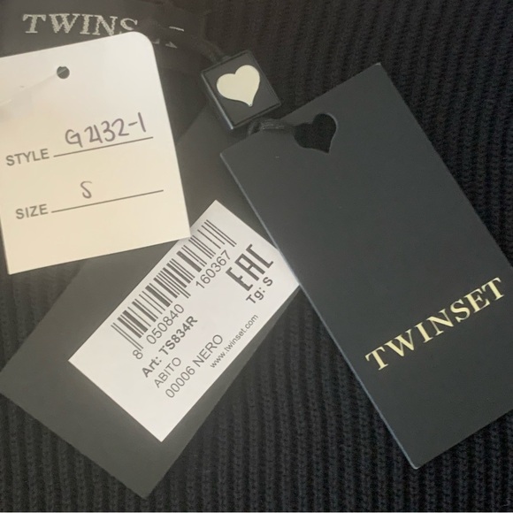 NWT TWINSET Tie Waist Black Sheer Knit Top Midi Dress Scoop Neck LBD Size S (6) - Picture 3 of 16